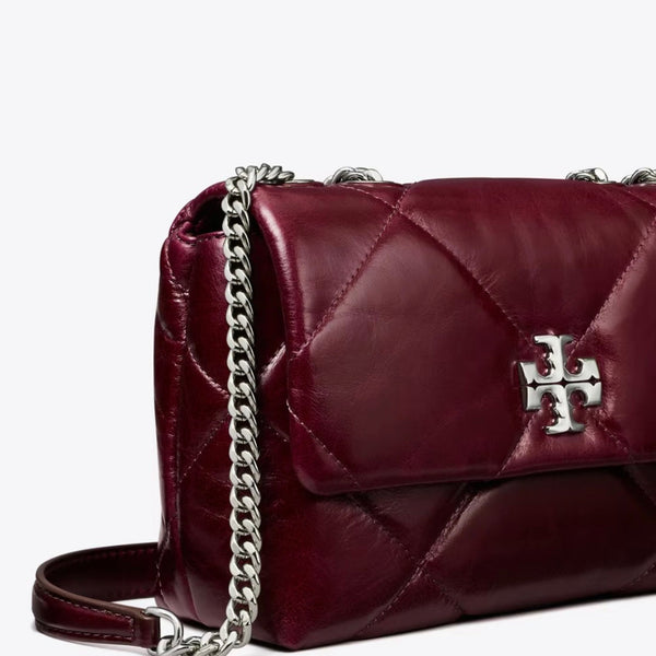 Tory Burch Small Kira Diamond Quilted DISTRESSED Shoulder Bag In BURGUNDY