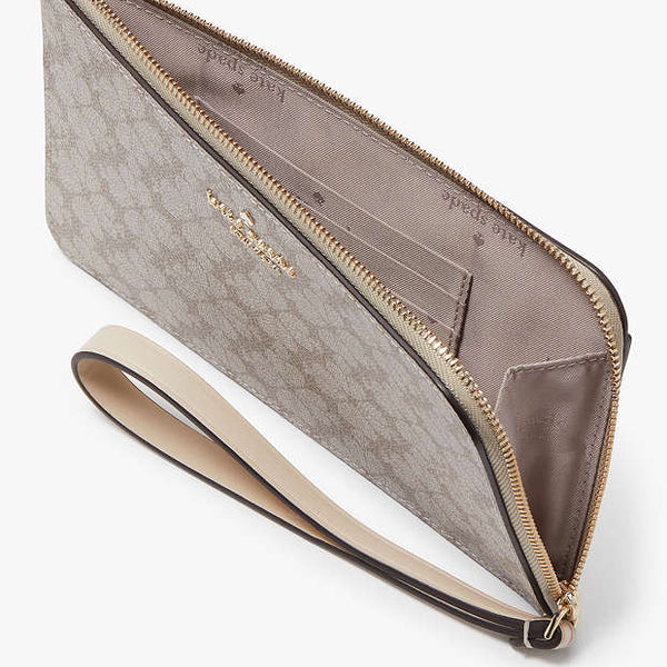 Kate Spade Lucy Spade Flower Medium L-zip Wristlet beige