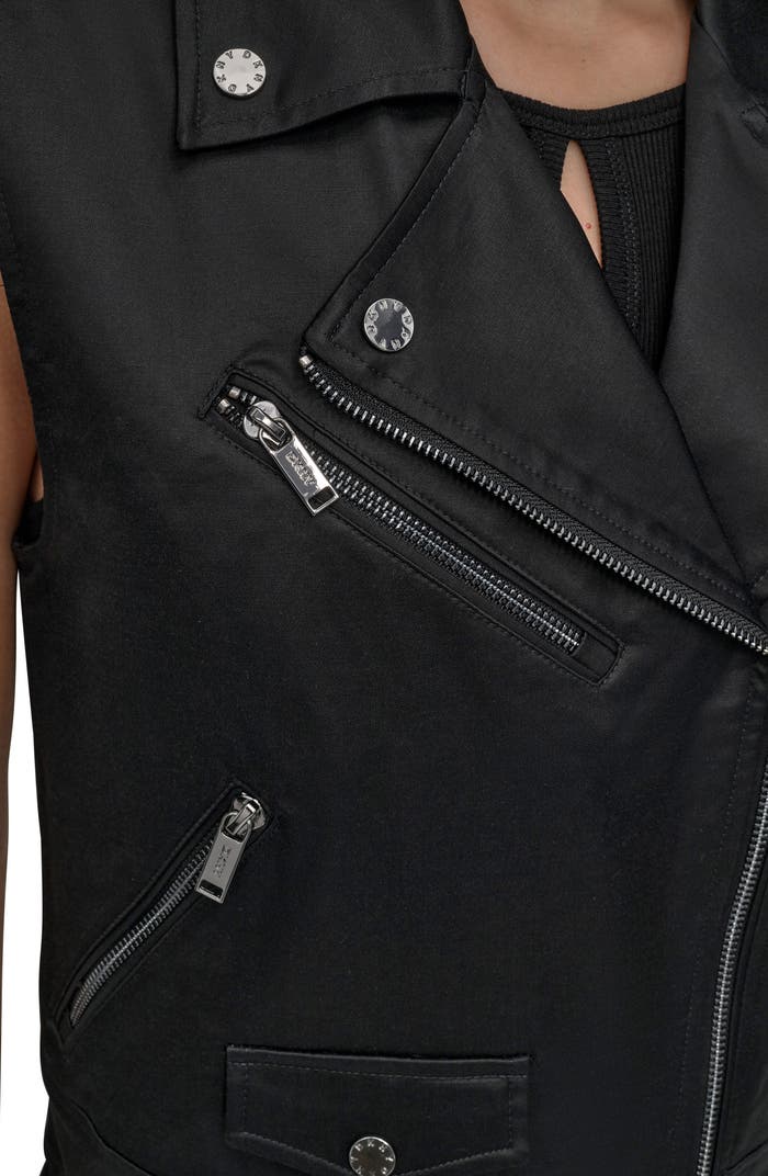 DKNY Faux Leather Moto Vest in Black