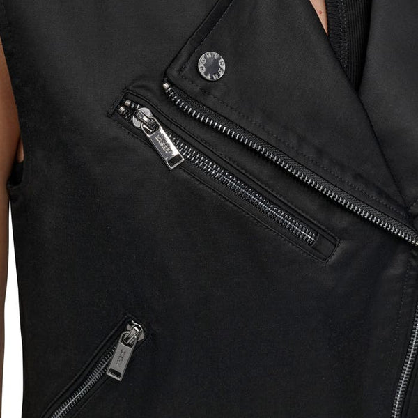 DKNY Faux Leather Moto Vest in Black