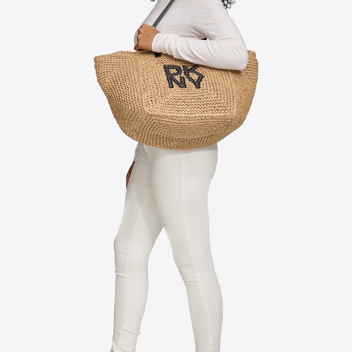 DKNY Paloma Crochet Raffia Logo Tote