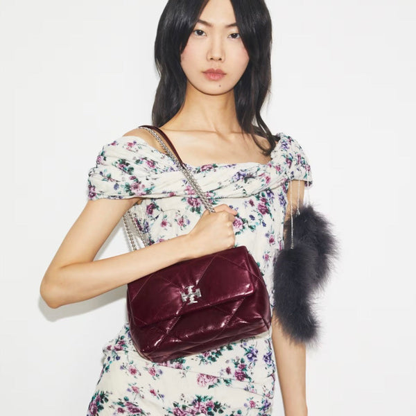 Tory Burch Small Kira Diamond Quilted DISTRESSED Shoulder Bag In BURGUNDY
