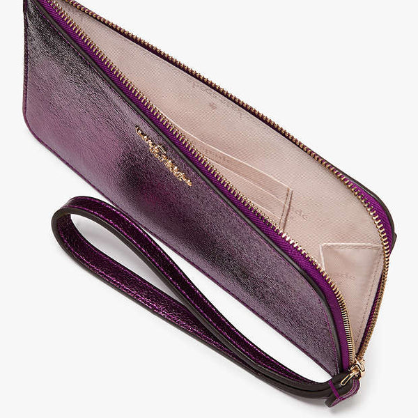 Kate Spade Lucy Medium L-zip Wristlet metalic purple
