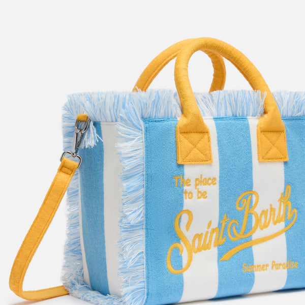 MC2 SAINT BARTH COLETTE SPONGE LIGHT BLUE STRIPED TERRY HANDBAG
