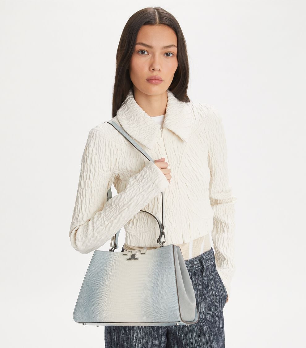 Tory Burch Eleanor Lizard Satchel in Blanc