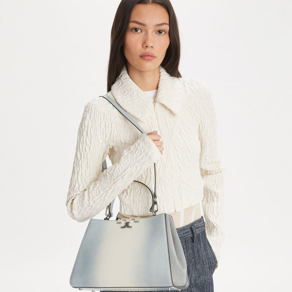 Tory Burch Eleanor Lizard Satchel in Blanc
