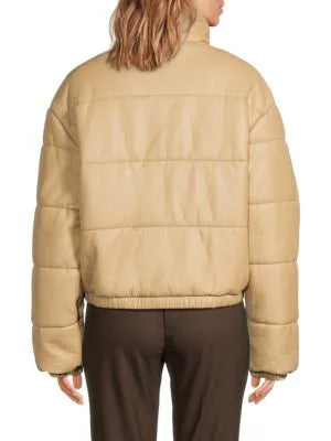 Guess Faux Leather Puffer Jacket Beige M