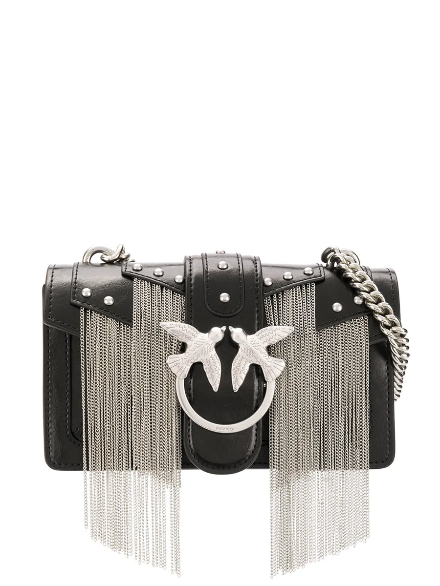 PINKO Chain Fringe Cross Body Bag In Black