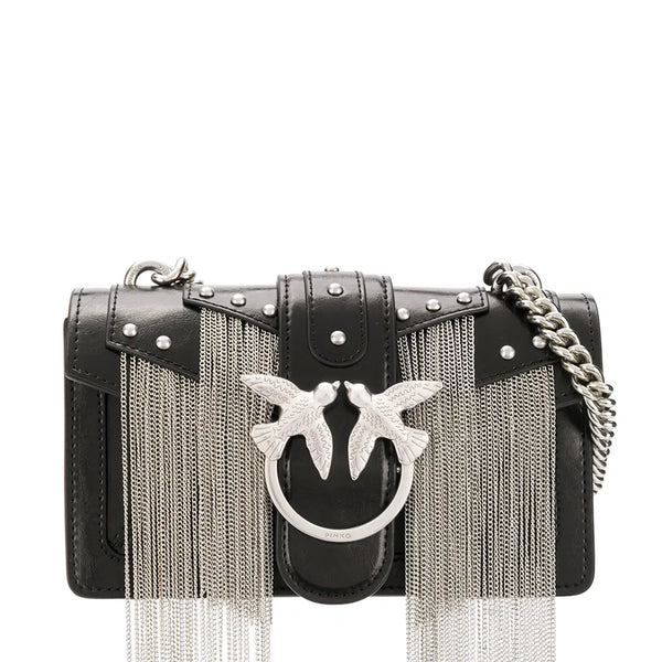 PINKO Chain Fringe Cross Body Bag In Black
