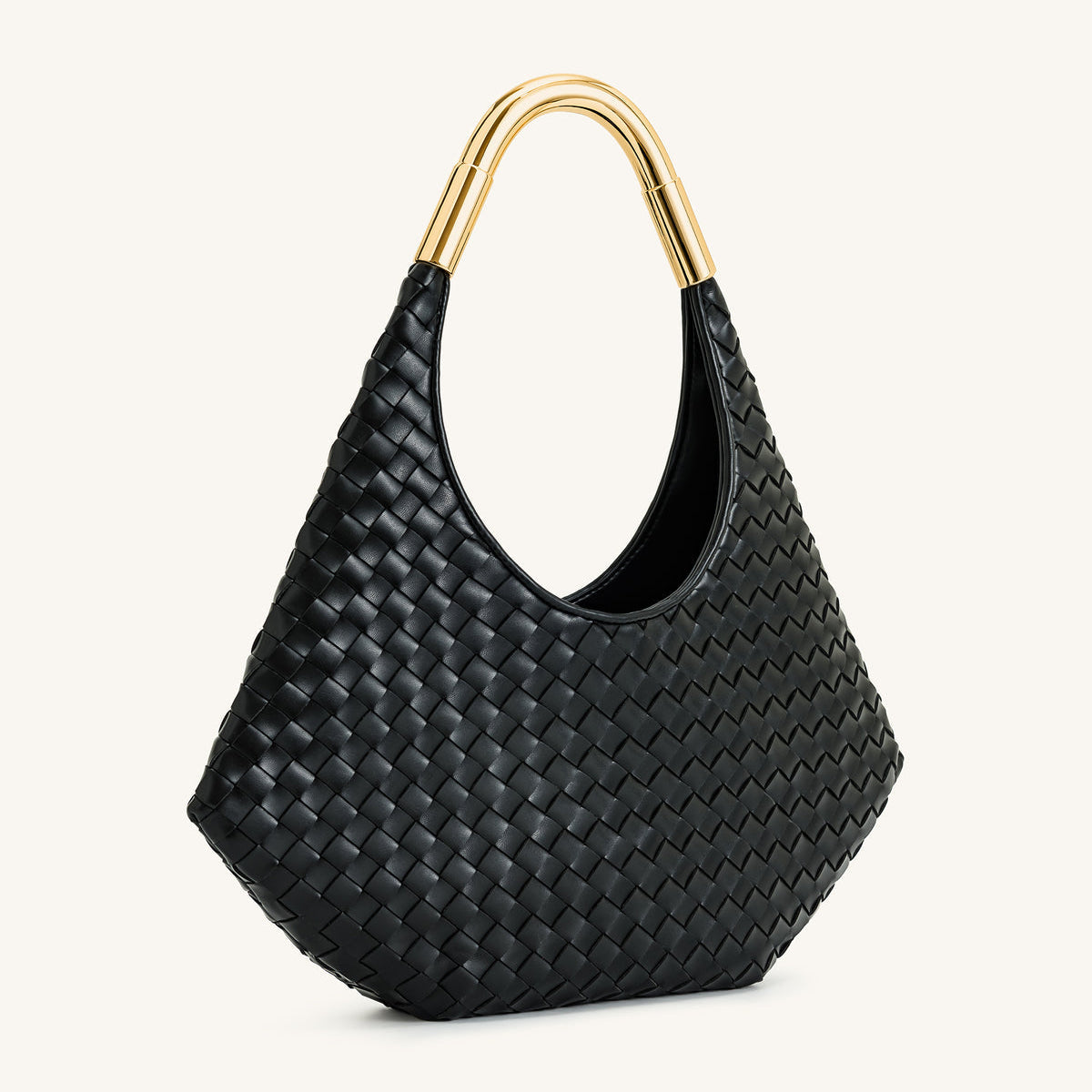 JW PEI Olivia Hand-Woven Metal Handle Hobo Bag in Black