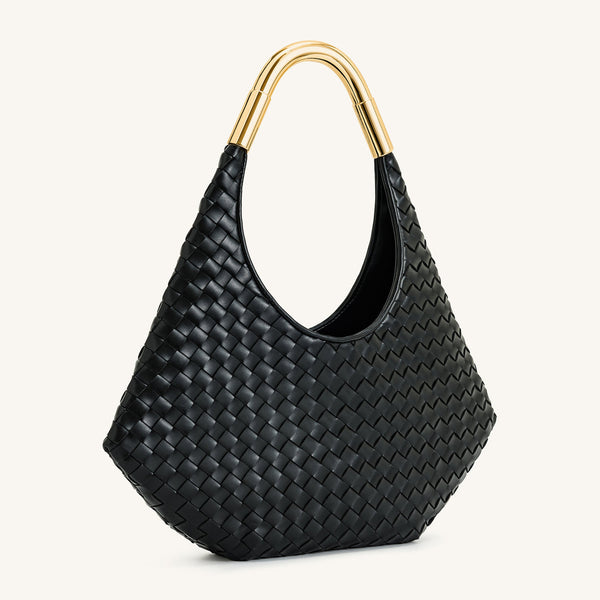JW PEI Olivia Hand-Woven Metal Handle Hobo Bag in Black