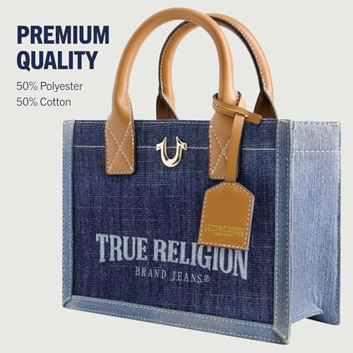 True Religion Bag for Women, small Handbag with Adjustable Shoulder Strap and Denim