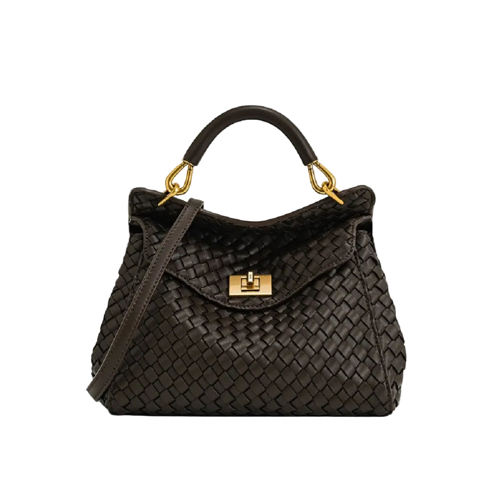 JW PEI Lucia Classic Top Handle Woven Bag In Dark Brown