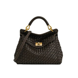 JW PEI Lucia Classic Top Handle Woven Bag In Dark Brown