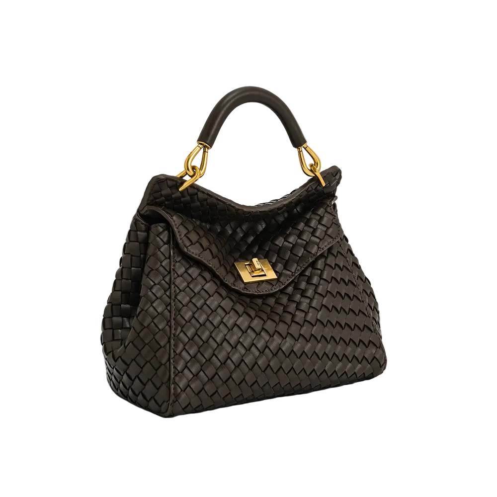 JW PEI Lucia Classic Top Handle Woven Bag In Dark Brown