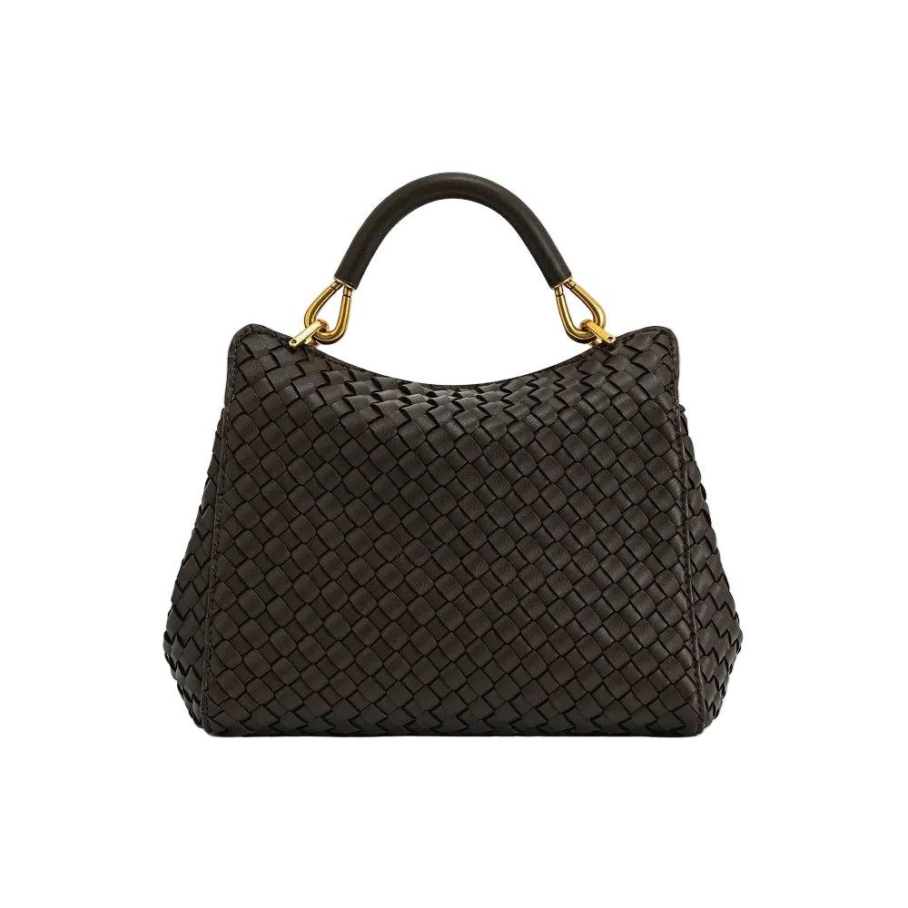 JW PEI Lucia Classic Top Handle Woven Bag In Dark Brown