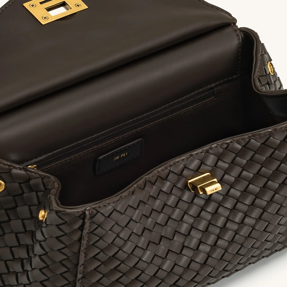 JW PEI Lucia Classic Top Handle Woven Bag In Dark Brown