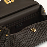JW PEI Lucia Classic Top Handle Woven Bag In Dark Brown
