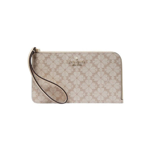 Kate Spade Lucy Spade Flower Medium L-zip Wristlet beige