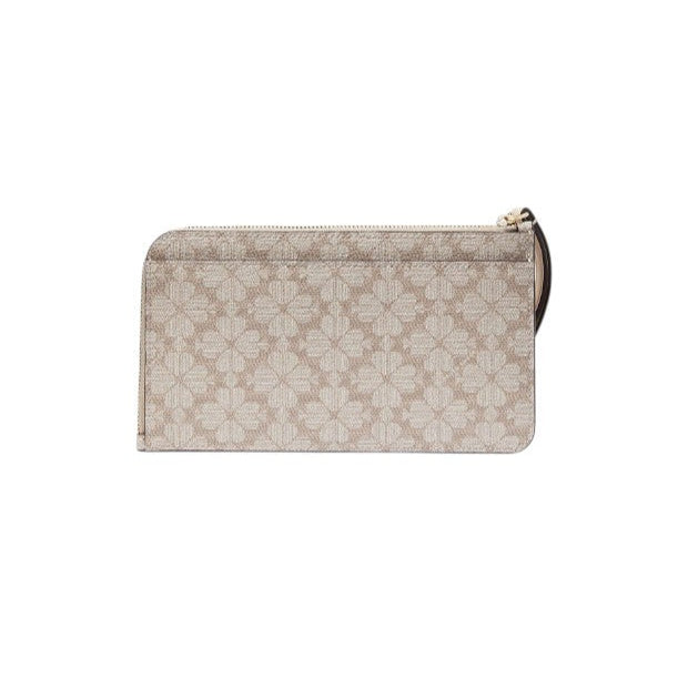 Kate Spade Lucy Spade Flower Medium L-zip Wristlet beige