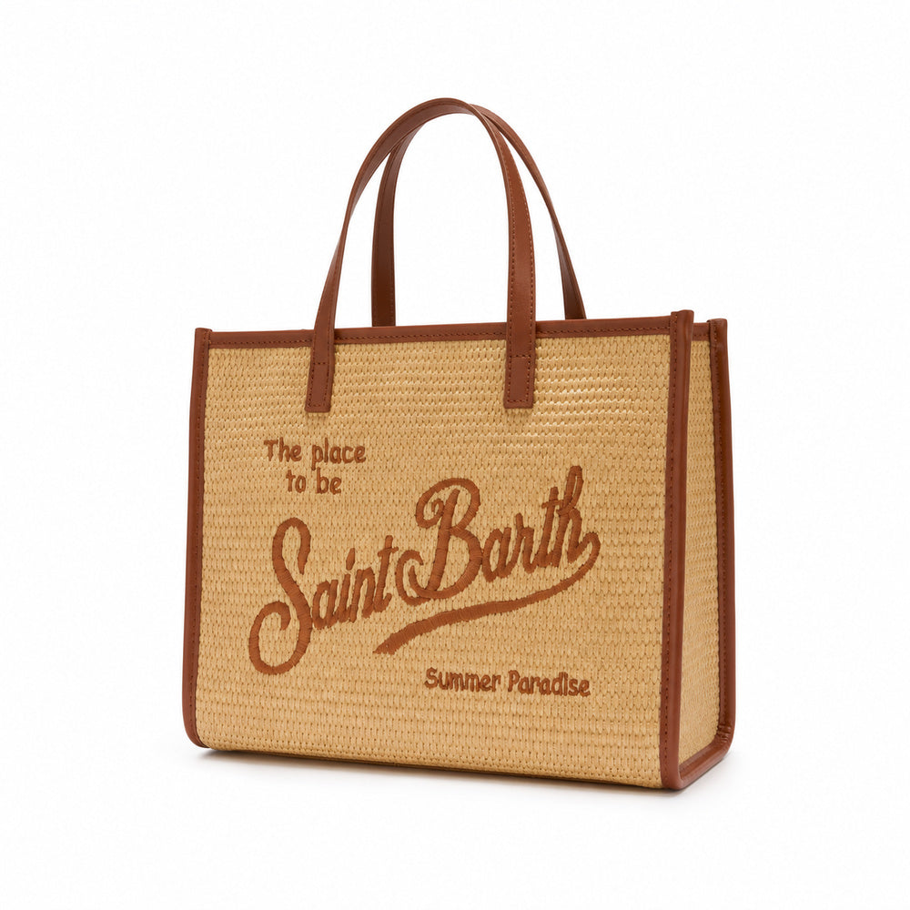 MC2 Saint Barth Vivian Medium Straw Tote Bag in Natural with Brown Trim