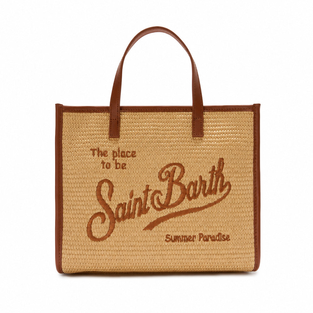 MC2 Saint Barth Vivian Medium Straw Tote Bag in Natural with Brown Trim