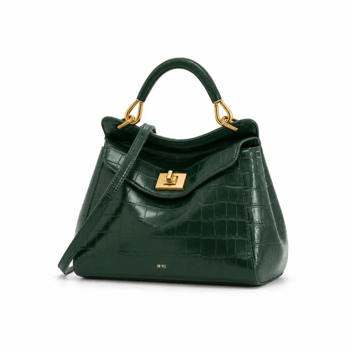 JW PEI Lucia Classic Top Handle Bag in Green Croc