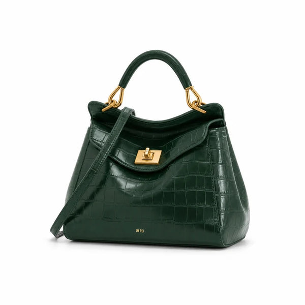 JW PEI Lucia Classic Top Handle Bag in Green Croc