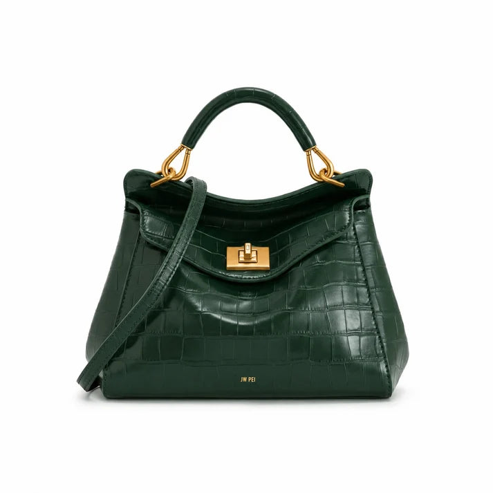 JW PEI Lucia Classic Top Handle Bag in Green Croc