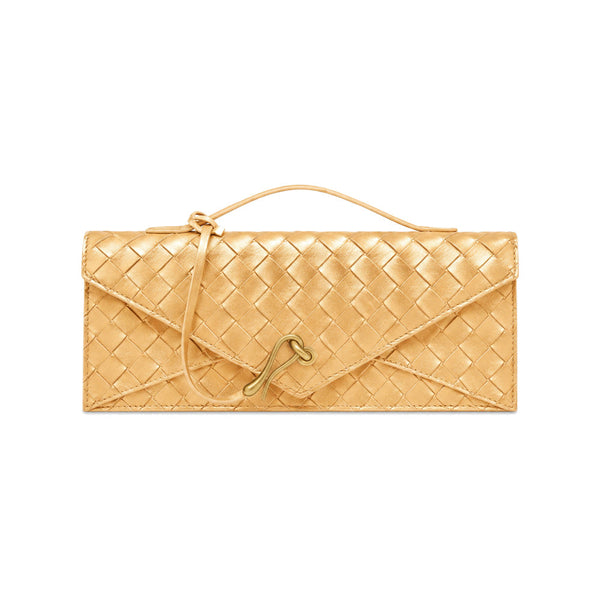 JW PEI Celeste Woven Textured Envelope Top Handle Clutch in Metallic Gold