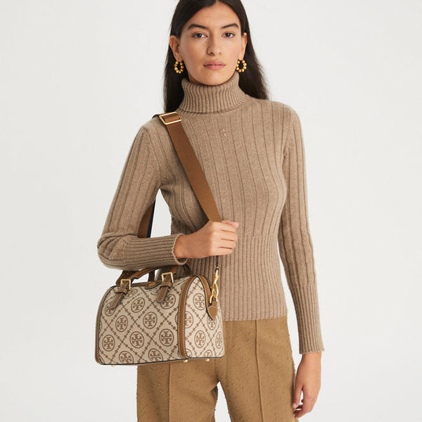 Tory Burch T Monogram barrel bag in camel