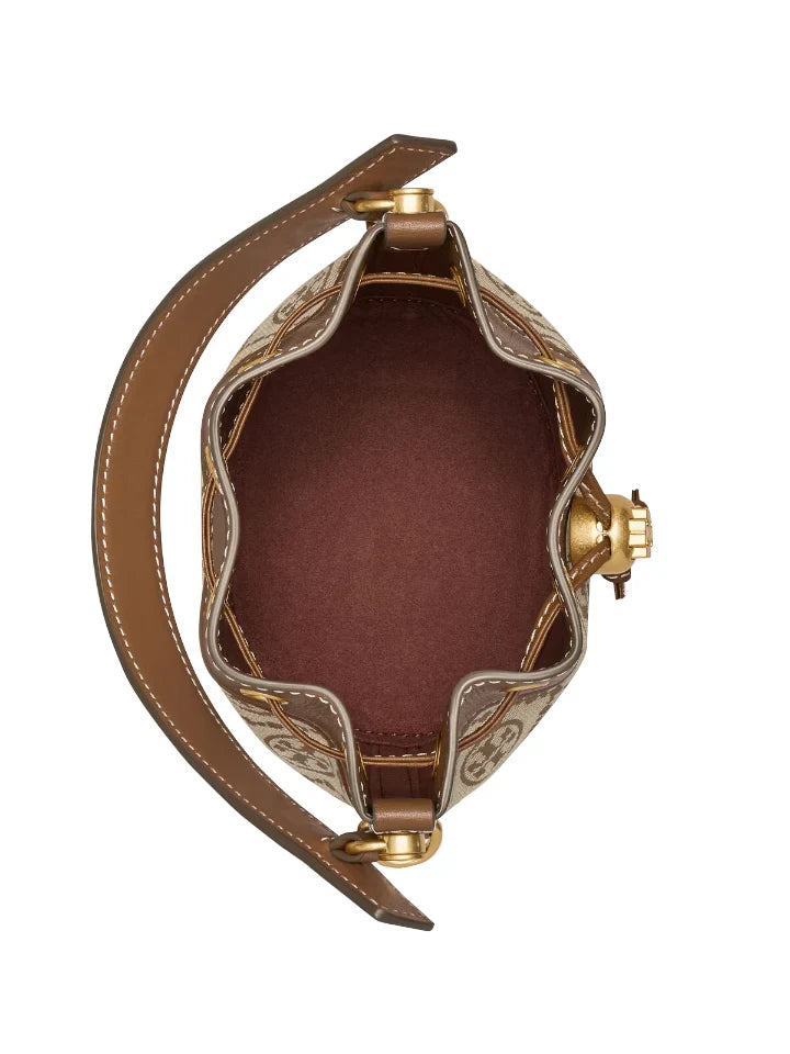 Tory Burch T Monogram Jacquard Mini Bucket Bag Hazelnut Brown