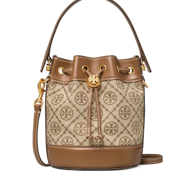 Tory Burch T Monogram Jacquard Mini Bucket Bag Hazelnut Brown