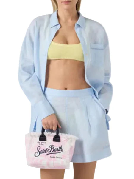 Saint Barth Canvas Vanity mini bag with pink toile de Jouy print