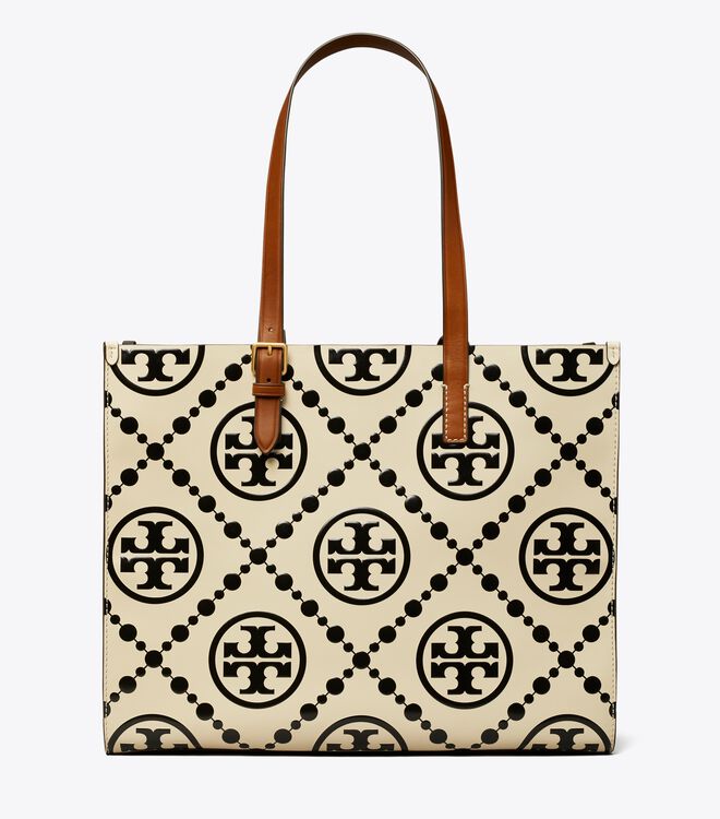 T MONOGRAM CONTRAST EMBOSSED TOTE