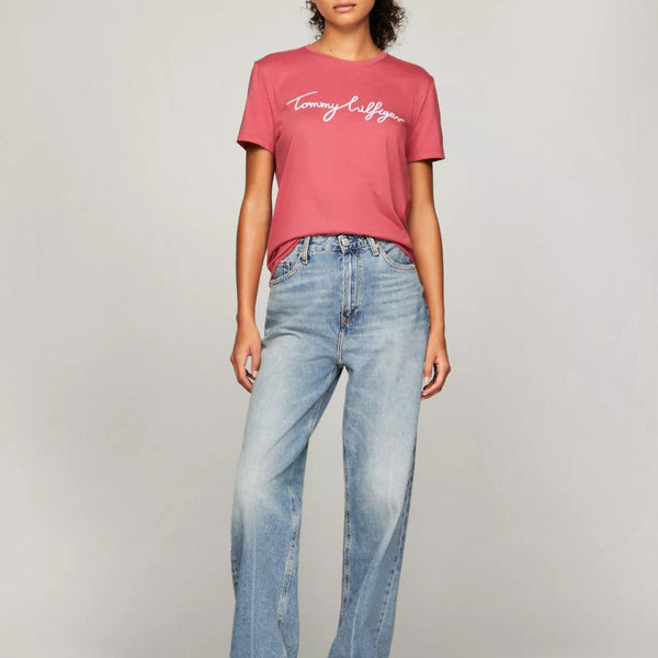 Tommy Hilfiger Embroidered Signature Crewneck T-Shirt Light Crimson