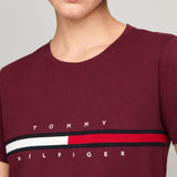 Tommy Hilfiger Embroidered Flag Stripe Logo T-Shirt Deep Rouge