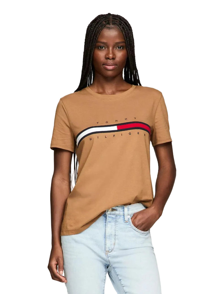 Tommy Hilfiger Embroidered Flag Stripe Logo T-Shirt Golden Rays