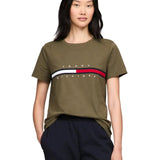 Tommy Hilfiger Embroidered Flag Stripe Logo T-Shirt Army Green