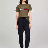 Tommy Hilfiger Embroidered Flag Stripe Logo T-Shirt Army Green