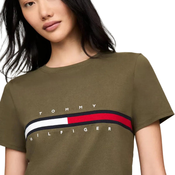 Tommy Hilfiger Embroidered Flag Stripe Logo T-Shirt Army Green