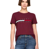 Tommy Hilfiger Embroidered Flag Stripe Logo T-Shirt Deep Rouge