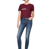 Tommy Hilfiger Embroidered Flag Stripe Logo T-Shirt Deep Rouge