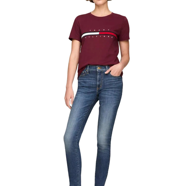 Tommy Hilfiger Embroidered Flag Stripe Logo T-Shirt Deep Rouge