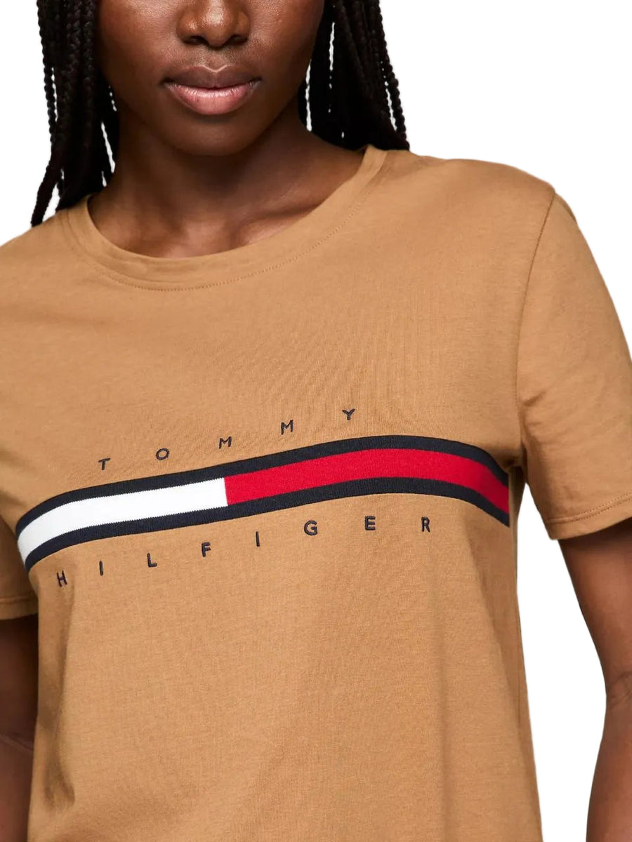 Tommy Hilfiger Embroidered Flag Stripe Logo T-Shirt Golden Rays