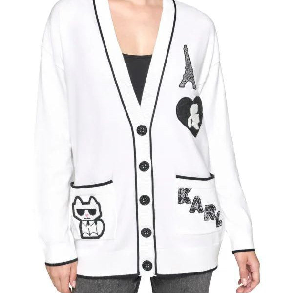 Karl Lagerfeld Paris Drop Shoulder Logo Cardigan SIZE L