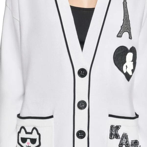 Karl Lagerfeld Paris Drop Shoulder Logo Cardigan SIZE L