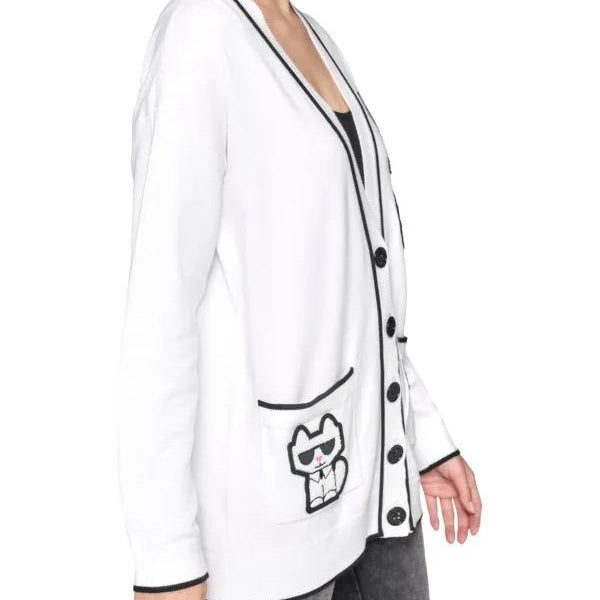 Karl Lagerfeld Paris Drop Shoulder Logo Cardigan SIZE L