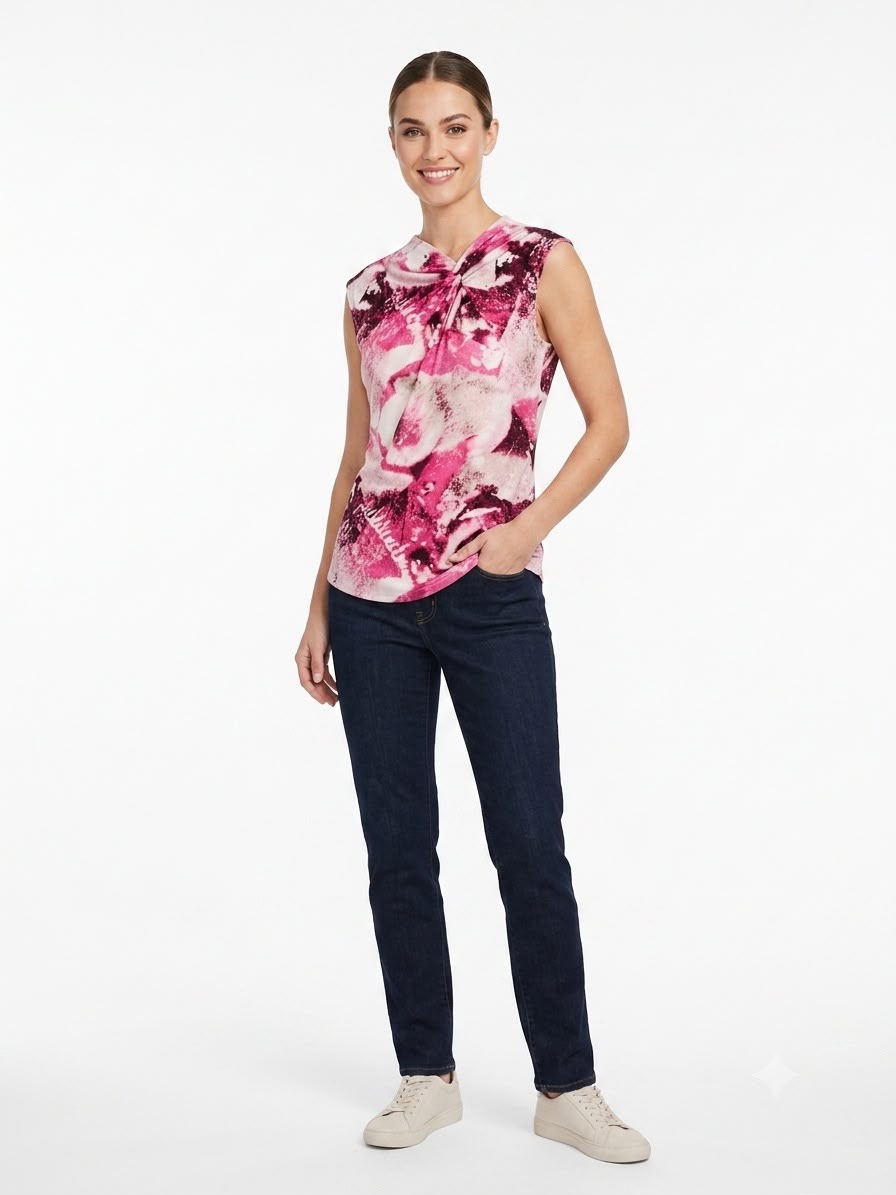 DKNY Magenta Abstract Print Twist-Neck Blouse Medium size