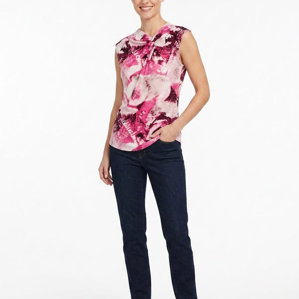 DKNY Magenta Abstract Print Twist-Neck Blouse Medium size